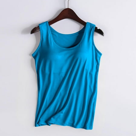 Blue Women s Tanks  Women S Fashionable Casual Padded Tank Top Without Wire Bra Cup Integrated Tank Top Suspenders Women s Tanks & Camis L