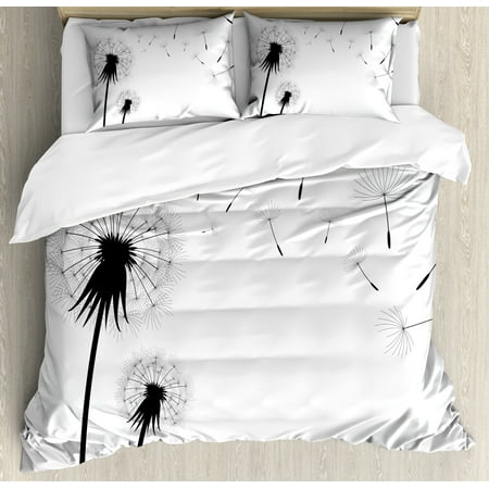 Dandelion Queen Size Duvet Cover Set Seed Blowing Away Floral