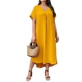 thumbnail image 3 of Robes d'Été Grande Taille pour Femmes, Décontractées, Col en V, Couleur Unie, Coupe Ample, Robe de Plage, Robe d'Été Grande Taille Jaune TG, 3 of 6