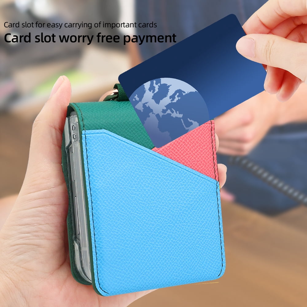 Fashion contrast color leather phone case for Samsung Galaxy Z flip 6 5 4 3 flip6 flip5 ring holder card slot folding cover