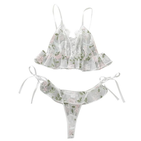 

YDKZYMD Women Teddy 2 Pieces Lingerie Bodysuit Sets Lace Sexy Underwear Chemise With Strappy Sheer Bra And Panty Babydoll Set