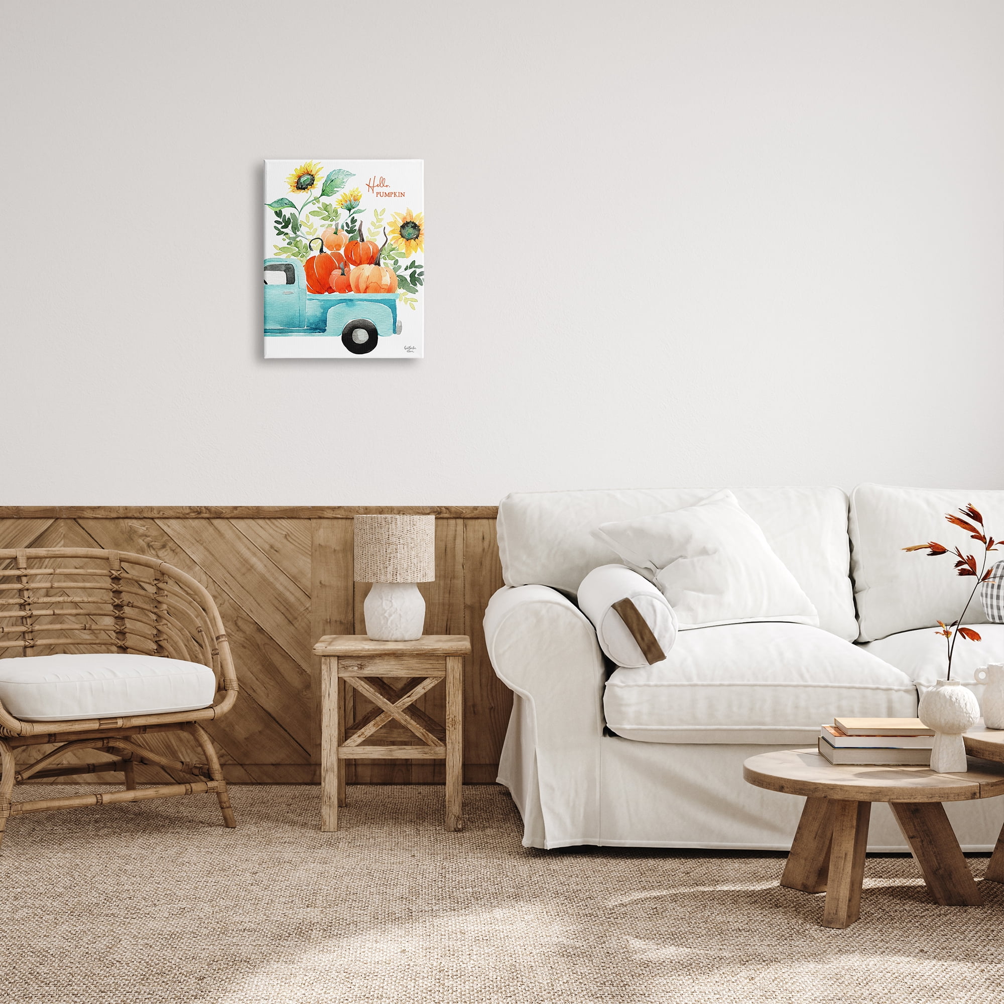 Stupell Industries Hello Pumpkin Autumn Truck Carrying Seasonal Plants Graphic Art Gallery Wrapped Canvas Print Wall Art, Design by Heatherlee Chan