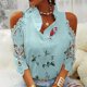 thumbnail image 1 of Tops con estampado de flores para mujer, camiseta de media manga con hombros descubiertos y costuras de encaje, camisetas holgadas informales a la moda para mujer 2022, 1 of 4