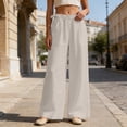thumbnail image 2 of DHFJKG Womens High Waist Wide Leg Pants Summer Lightweight Elastic Waist Relaxed Fit Pleated Flowy Palazzo Beach Vacation Clothes Leisure Trousers, 2 of 7