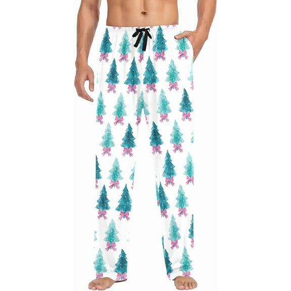 Faty-T Mens Pajama Pants Watercolor Teal Christmas Tree Pajama Bottoms Lightweight Pants Basics Sleep Pajama Lounge Pant