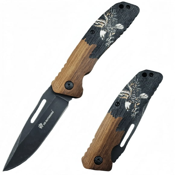 Couteau Pliant de Poche 3,3 Pouces Lame en Acier 7Cr14MOV, Manche en Bois de Noyer.