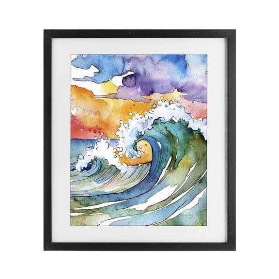 Stupell Industries Vibrant Sunrise Surf Black Framed Print Under Glass, design by Shelly Craig