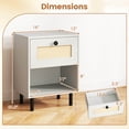 thumbnail image 3 of Costway 2 PCS Rattan Nightstand Boho End Table with Drawer & Open Shelf for Living Room White, 3 of 10
