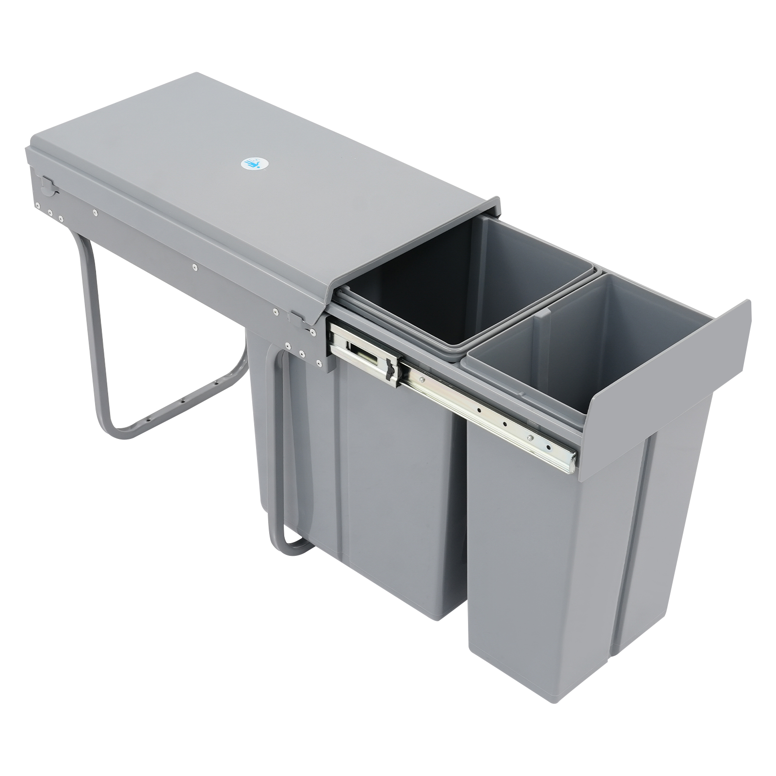 Grey Pull Out Trash Can Under Cabinet with Lid, 10L+20L(2.64+5.28Gal) Dual Bin Kitchen Garbage Can, Hidden Under Sink Trash Can with Ordinary Rail