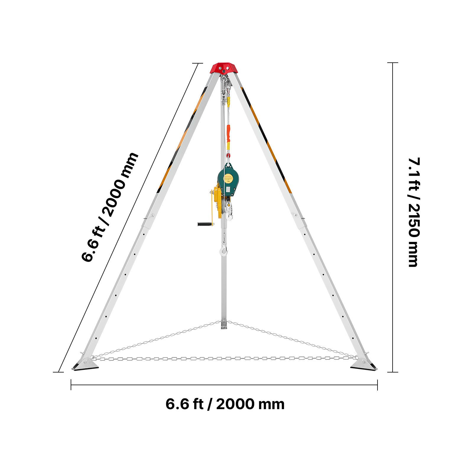 VEVOR Confined Space Tripod Kit, Heavy Duty Rescue Tripod Lifting Hoist 1800 lbs Winch, 4.1 ft Adjustable Legs, 65 ft Cable Portable Kit, 32.8 ft Fall Protection, 4.40-7.05 ft Working Height