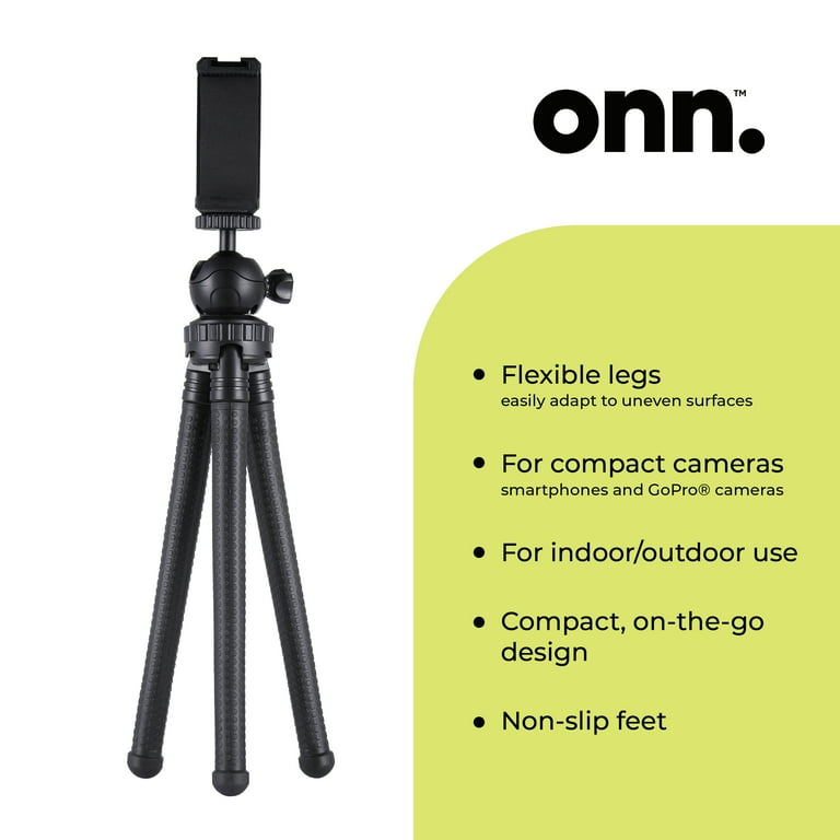 Onn+ Adjustable Mini Tripod Stand for Compact Cameras Smartphones
