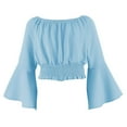 thumbnail image 3 of Jinhomg Big Girls Fashion Tops Elegant off Shoulder Flared Sleeve Shirts Cute Smocked Hem Tunic Blouses Flowy Y2K Summer Going Out Wear Light Blue 9 Years, 3 of 10