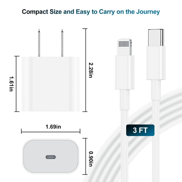 Apple MFi CERT iPhone 14 13 12 pro max Chargeur rapide 35W Bloc