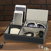 Grusce Men's Valet Tray with 5 Compartments Decent Valet Tray Organizer Durable Faux Leather Nightstand Organizer Valet Dresser