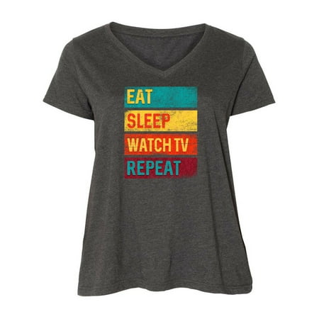 

Inktastic Television Eat Sleep Watch TV Repeat Women s Plus Size V-Neck