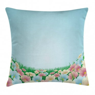 Garden Throw Pillow Cushion Cover, Curvy Fresh Meadow with Pastel Colored Daisies Pansies Yard Growth Countryside Art, Decorative Square Accent Pillow Case, 20 X 20 Inches, Multicolor, by Ambesonne
