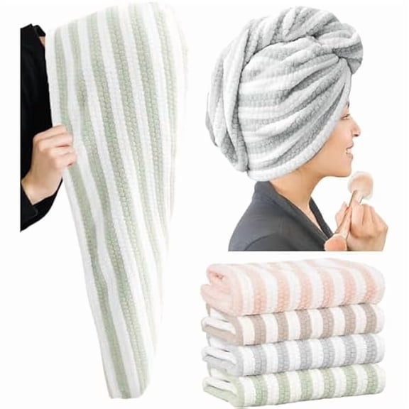 Fu997 Extra Large 4 Pack Microfiber Hair Towel Wrap for Women Super Absorbent & Quick Dry Hair Drying Towels with Button, Hair Turbans for Curly Hair Long & Short Hair - Anti-Frizz
