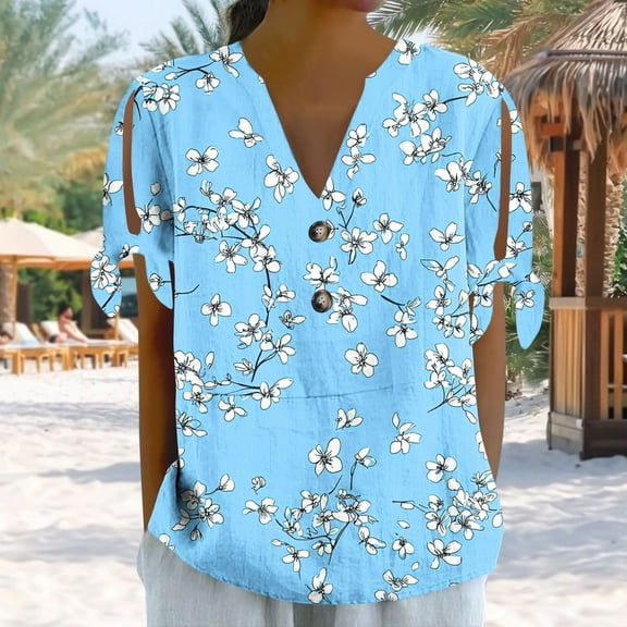 Blczomt Floral Womens Tops under $10 Short Sleeve Plus Size Blouse Short Sleeve V Neck Peasant Blouses for Women Casual