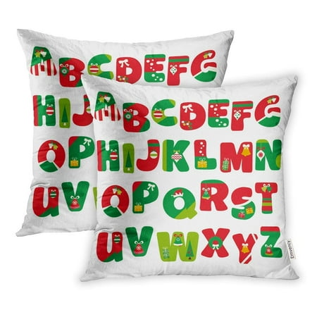 Uppercase Greek Alphabet ARHOME Alphabet in Christmas Red Green Uppercase Letters to Z Pillowcase Cushion Cover 20x20 inch, Set of 2 ()