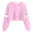 thumbnail image 1 of Lcziwo Chandail Court pour Femmes Halloween, Saison Effrayante, Graphique de Fantôme, Chandail à Manches Longues Lanterne, Col Rond, Chandail Molletonné Décontracté, Tenues Mode Automne 2025, Rose, G, 1 of 2