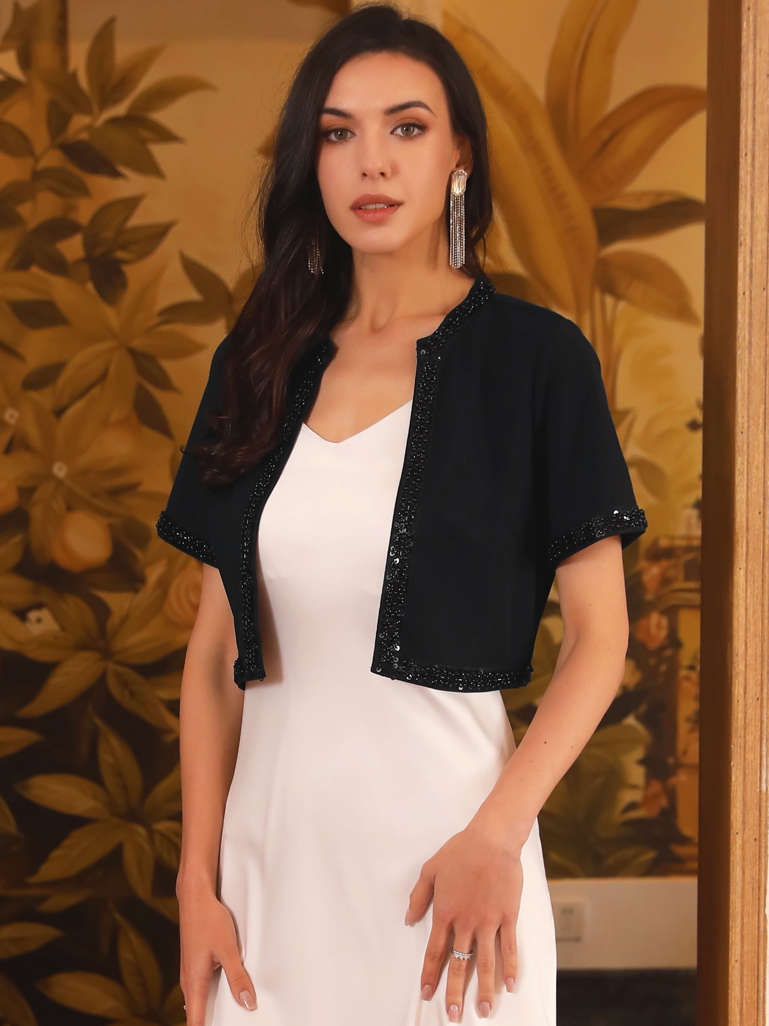 DARING DIVA Women's Formal Cocktail Wedding Sequin Bolero Shrug 2XL Black