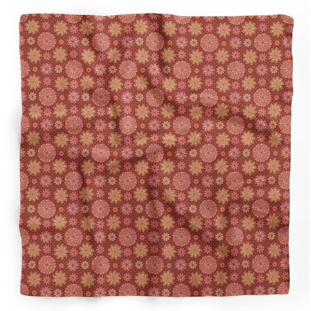 Bimba Red Multicolor Dot Mandala Pure Silk Printed Head Bandanas Summer Neck Wrap Scarf 40 x 80 Inches