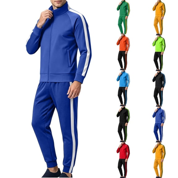 Gfyviroh Big and Tall Men's Tracksuit 2 Piece Outfit Full‑Zip Stand Collar Jacket with Long Sports Pants Casual Athletic Set,Sizes M-5XL