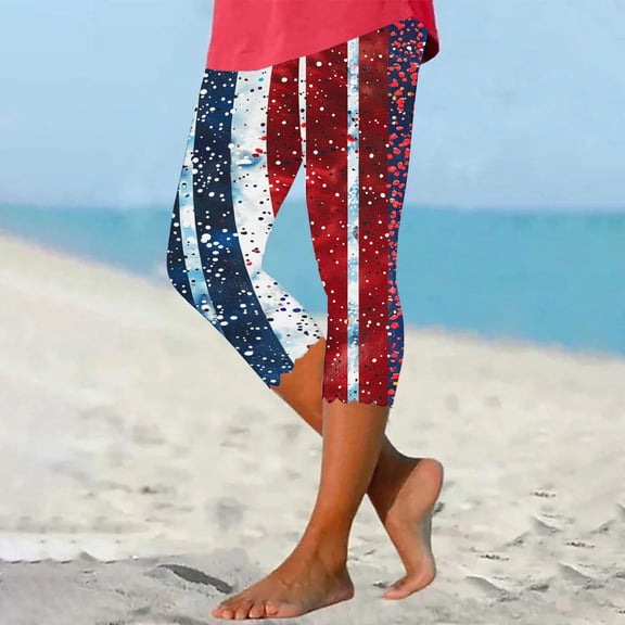 Womens Independence Day Leggings Womens Capri Leggings Yoga Pants Women Capris Pants for Women Summer High Waisted Printing Capris Matching Slim Fitting Yoga Gym Pants