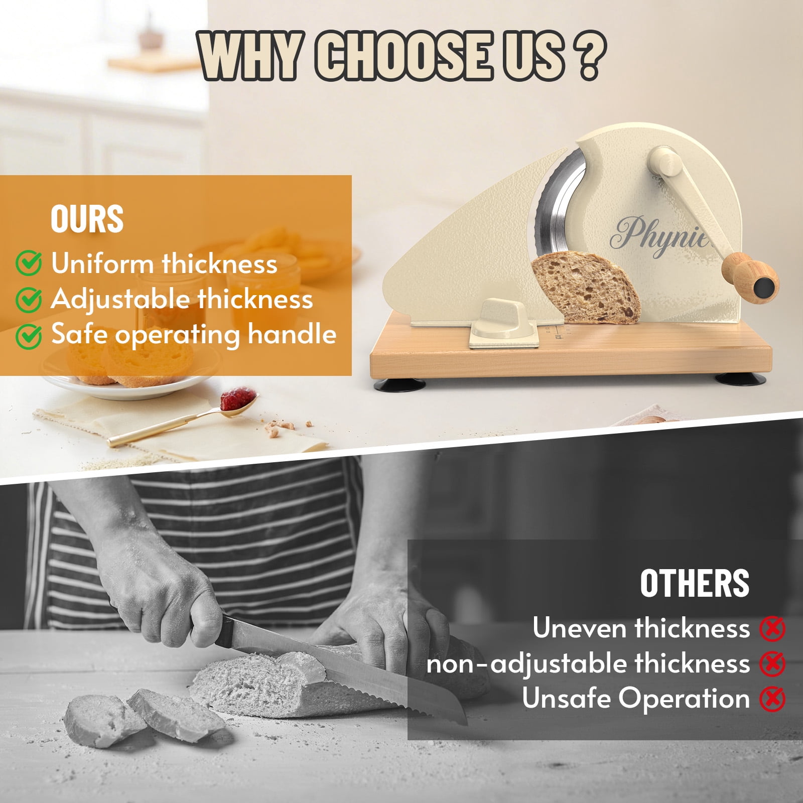 Manual Bread Slicer for Homemade Bread, Sourdough Bread Slicer with Hand Crank, Clear Scale Line, Non-Slip Suction Base & Sharp Blade, Adjustable Thickness and Evenly Slicing