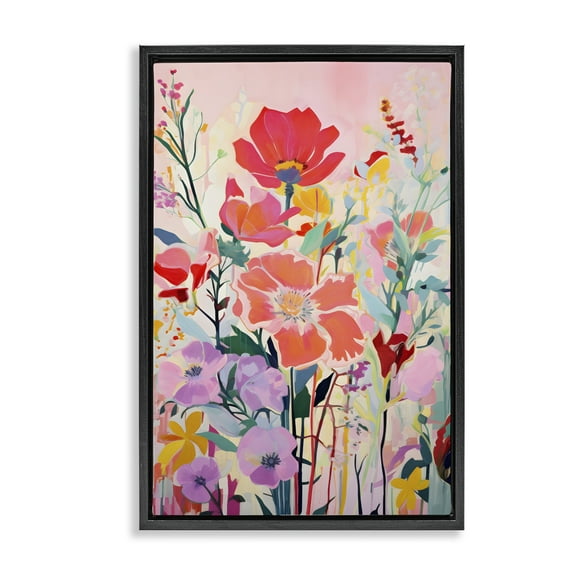 Stupell Industries Abstract Flowers on Pink Plants & Flowers Painting Black Floater Framed Canvas Art Print Wall Art, 17 x 25