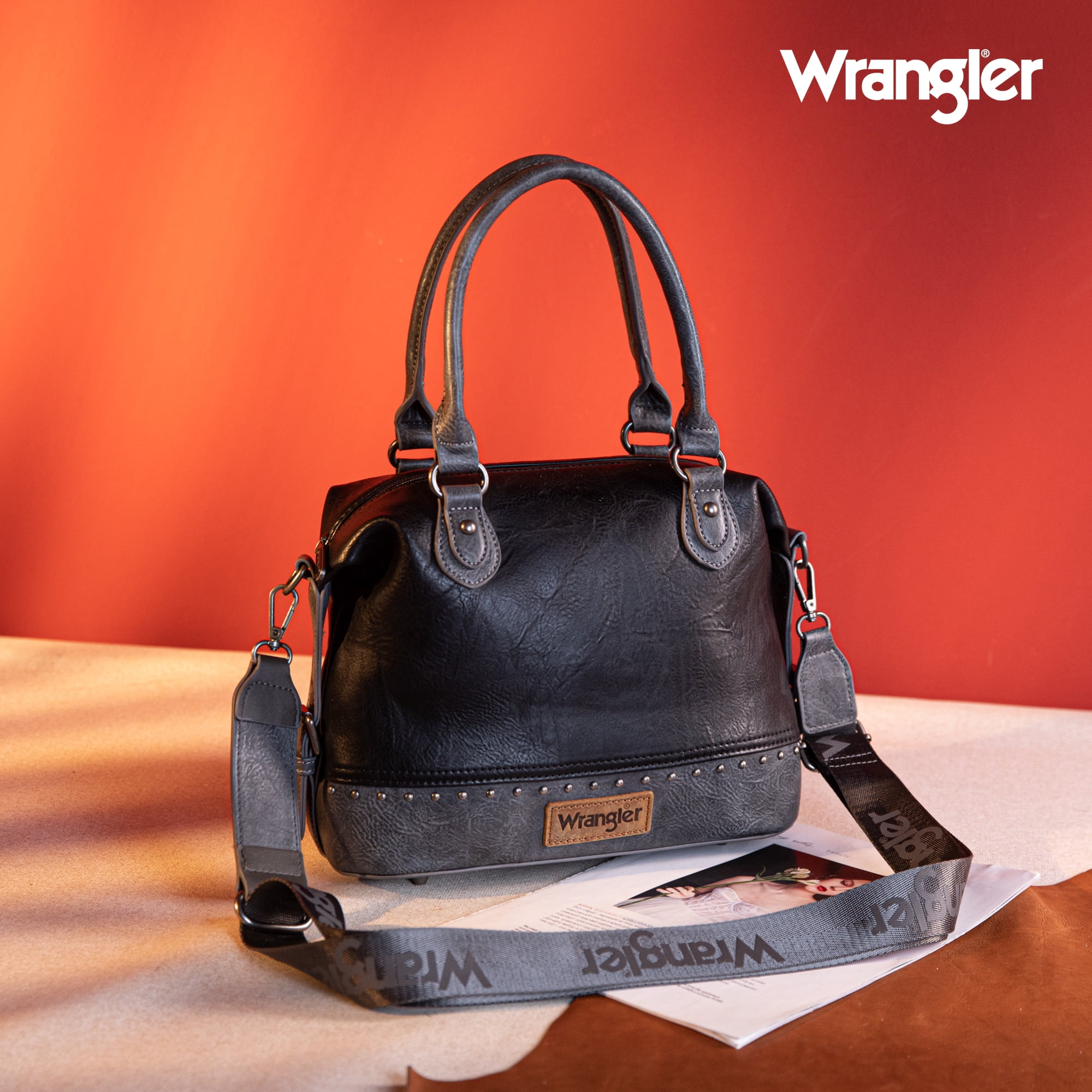 Wrangler Small Doctor Bag for Women Vintage Satchel Bag Western Handbags with Wide Strap, Black