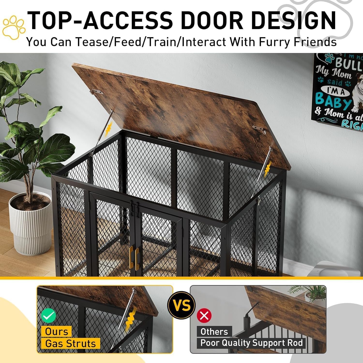 Accreate Dog Crate, 48 Inch Large Dog Crate Furniture, with Top Access Door, Wooden Indoor Decorate Pet Cage, Indestructible Pet Cage for Medium