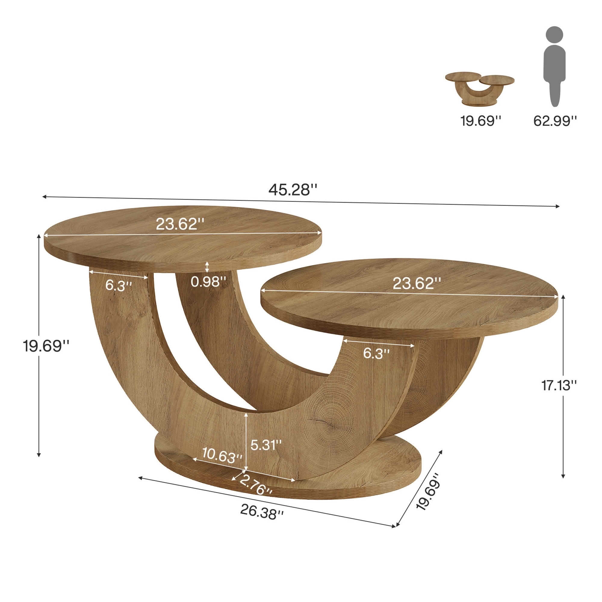 MAYEETY 45 Inch 2-Tier Coffee Table U-Shaped Frame Living Room Table