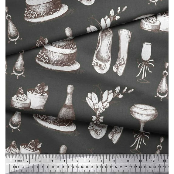 Soimoi polyester Crepe Fabric Cake,Wine Glass & Bellies Fashion Printed Craft Fabric by the Yard 52 Inch Wide