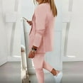 thumbnail image 3 of MORTTIC Women's Solid Color Suit Set Long Sleeve Notch Lapel Blazer with Drawstring Waist Pants Business Casual Outfit Pink L, 3 of 4