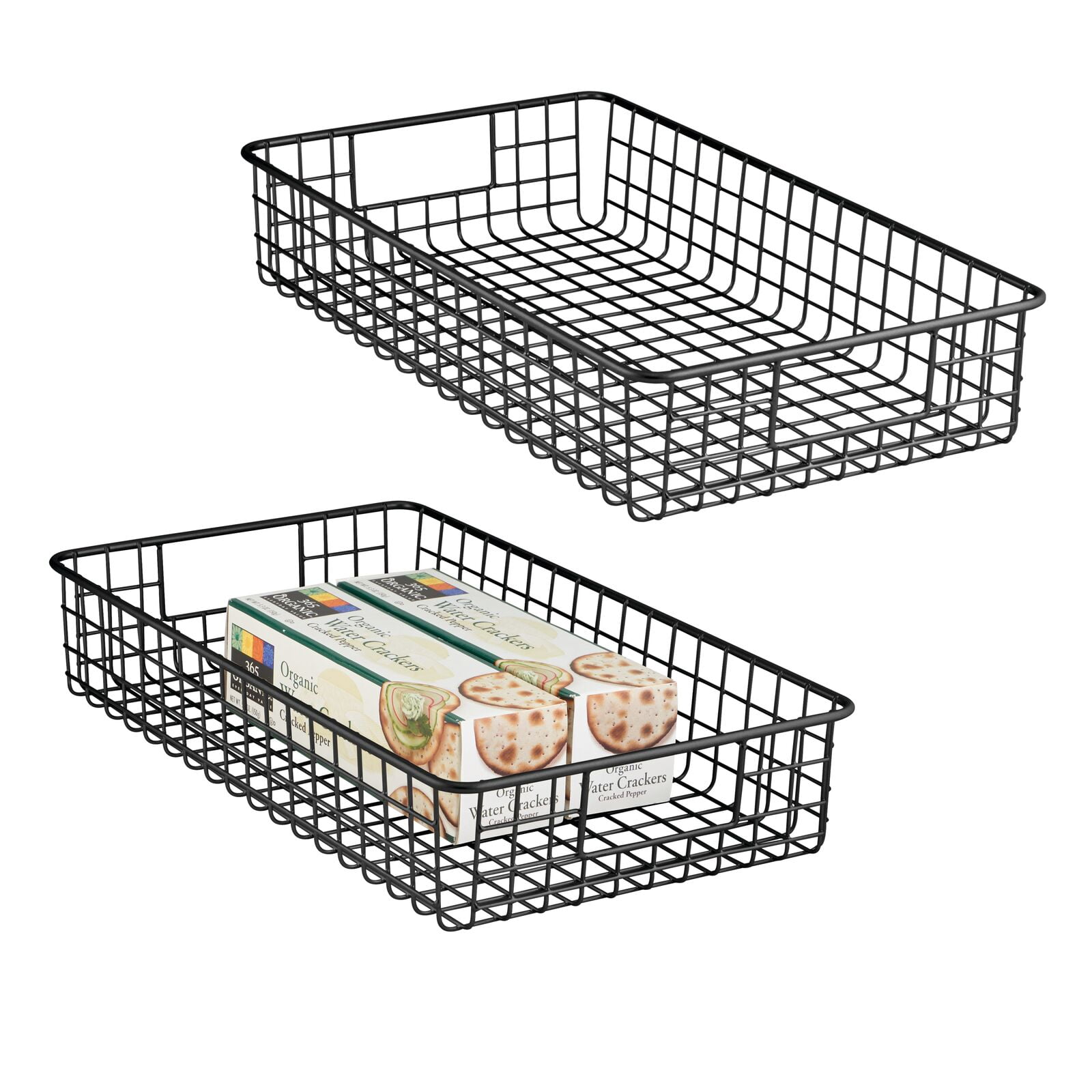 mDesign Metal Wire Food Storage Shallow Bin Basket with Handles for