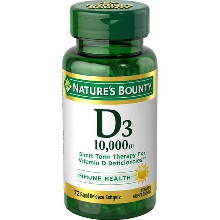 Natures Bounty Vitamin D3, Immune Health, 250 mcg, Softgels, 72 Ct
