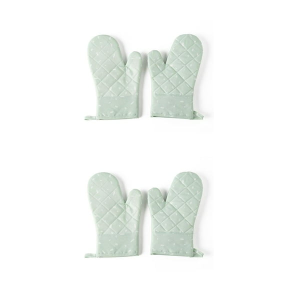 stanreset 1 Pair Microwave Oven Glove Mitt Heat Insulated Gloves Kitchen Mitten Cotton Green 2Set