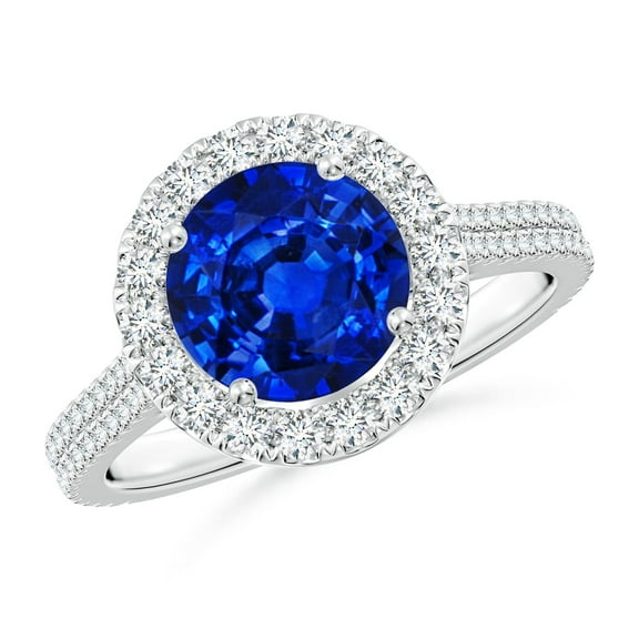 ANGARA Lab Grown 2.2 Ct Blue Sapphire Halo Ring with Diamonds for Women in 925 Sterling Silver (Size-8mm) | September Birthstone, Anniversary, Jewelry Gift for Women | Lab-Grown Blue Sapphire Ring