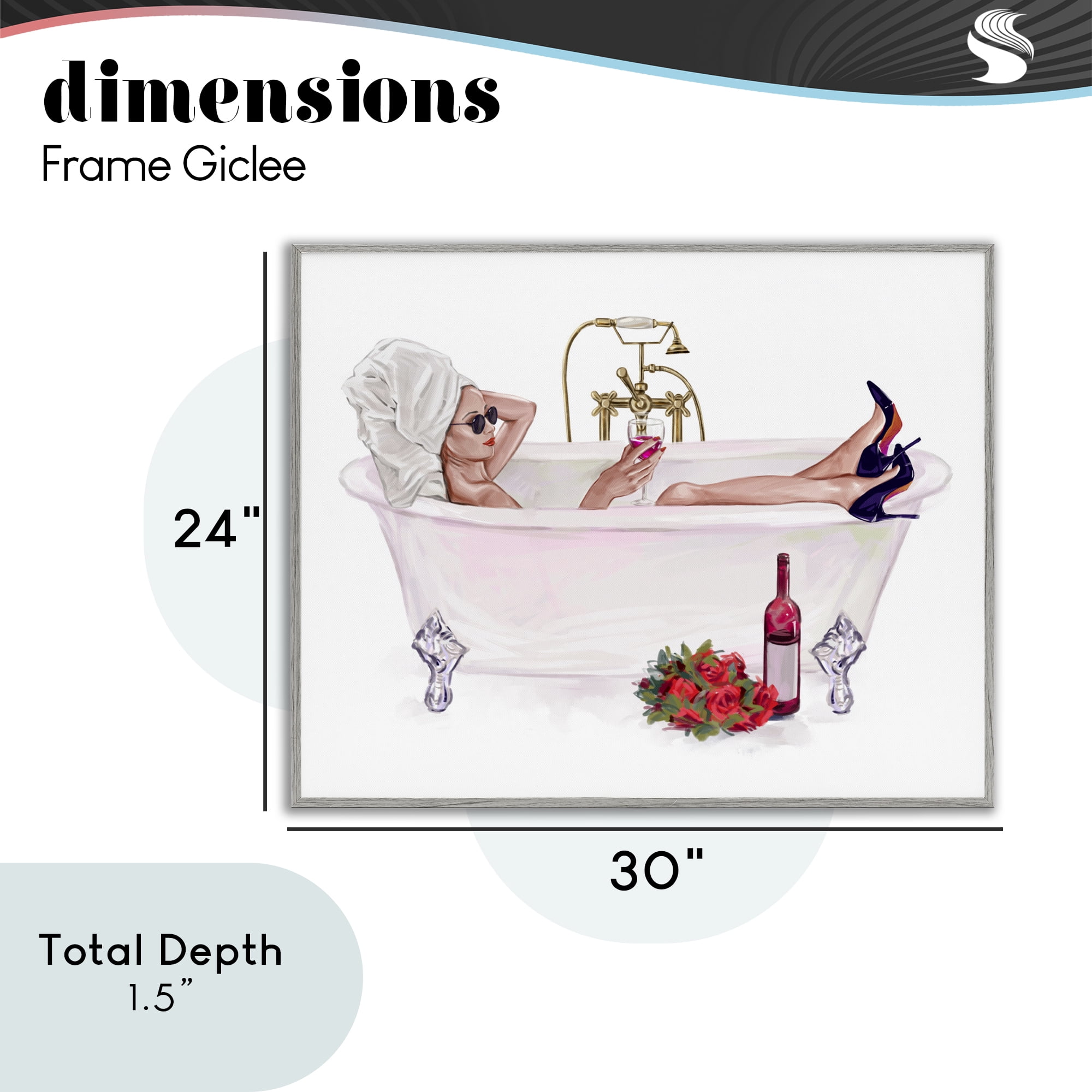 Woman with Wine Bath Gray Framed Giclee Art, design by Ziwei Li