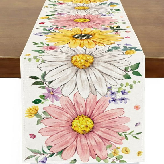 Spring Summer Daisy Flowers Table Runner Watercolor Sunflowers Runner Table Kitchen Dinning Table Wedding Anniversary Party Holiday Home Decor 13x72 Inch