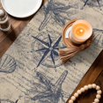 thumbnail image 3 of Ocean Compass Table Runner 70 Inches, Vintage Coastal Starfish Shell Conch Beige Bed Runner Dresser Scarves Tabletop for Indoor Outdoor Parties/Ceremony/Banquet, 13" x 70", 3 of 9