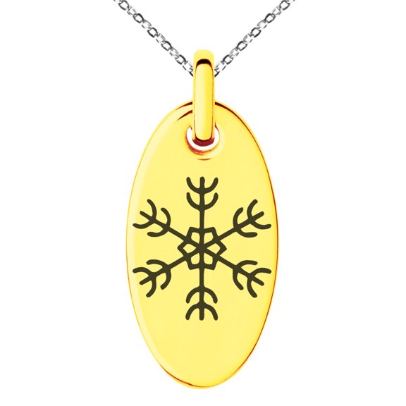 Rose Gold Stainless Steel Compass Snowflake Engraved Small Oval Charm Pendant Necklace