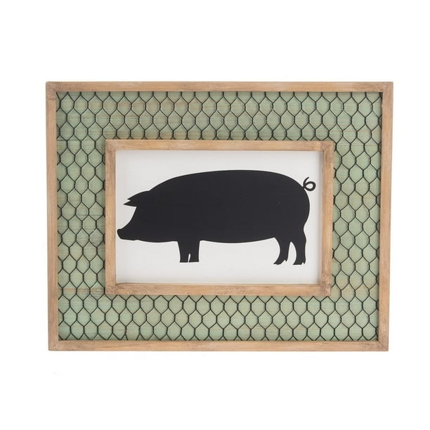 15" Black and White Pig Silhouette on a Wood and Chicken Wire Frame Wall Decor - Walmart.com ...