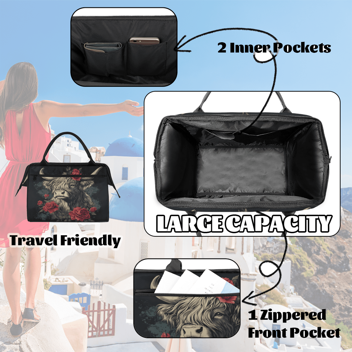 Herdesigns Funny Weekender Travel Duffel Bag Cow Carry On Overnight Gym Hospital Bag Personal Item Travel Bag