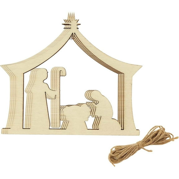 30 Pack 4 Inch Wood Nativity Cutouts Unfinished Wooden Bethlehem Nativity Hanging Ornaments DIY Bethlehem Nativity Craft Gift Tags for Home Party Decoration Craft Project