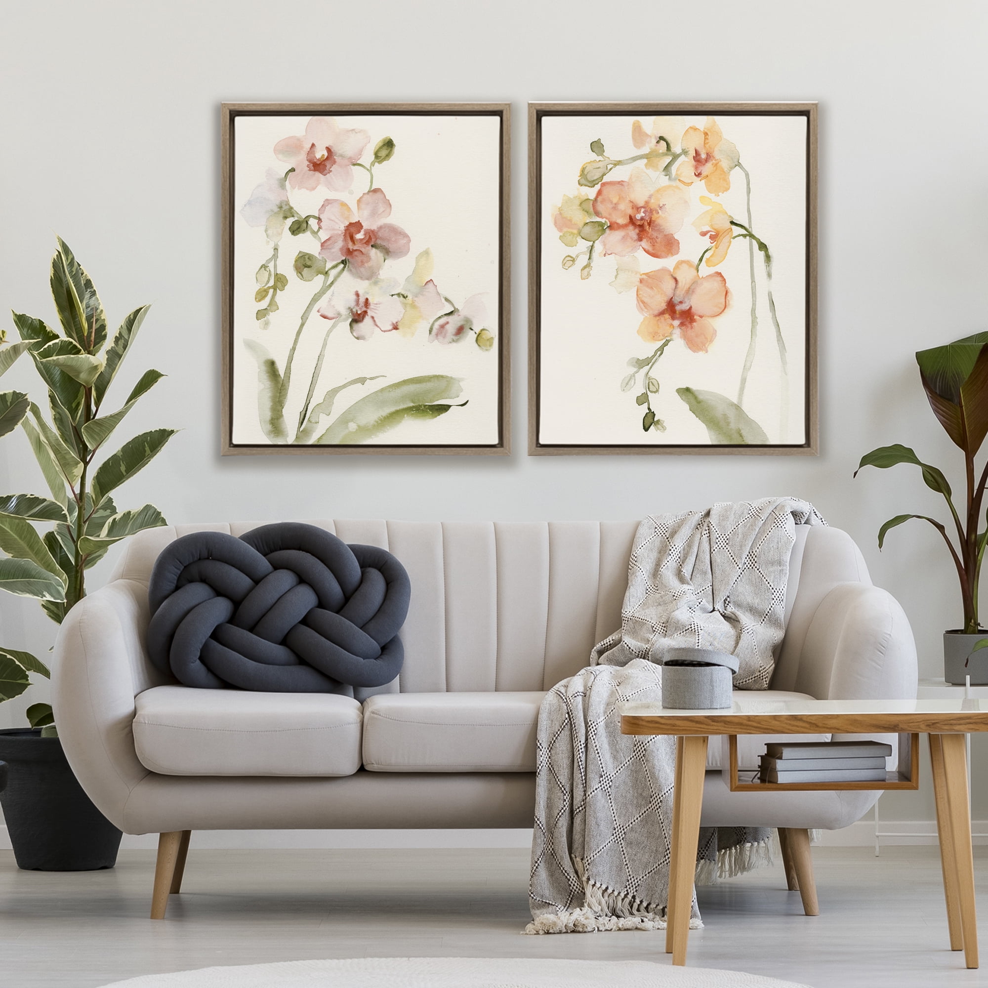 Stupell Industries Delicate Orchids in Bloom 2 Piece Brown Framed Floater Canvas Set, design by Victoria Barnes