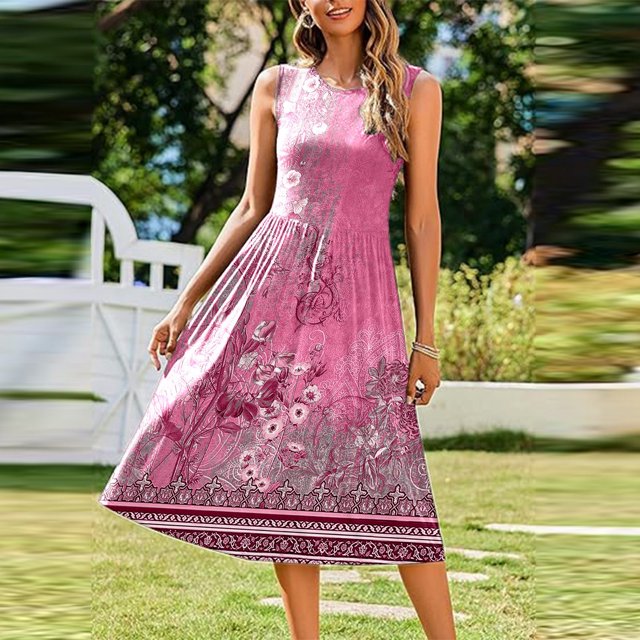 WILLBEST Vestido Corto Mujer Vestido Informal Con Bolsillo Sin Mangas Y Estampado Degradado Para Mujer