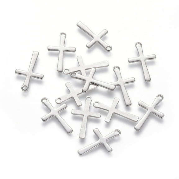 20 pc Tarnish Resistant 201 Stainless Steel Pendants Cross Stainless Steel color 15.5x9.5x0.8mm Hole: 1.2mm