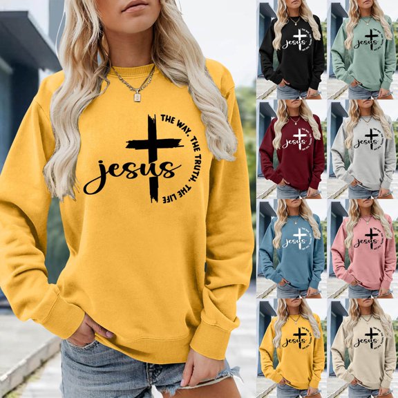 CAIXIA Christian Lightweight Sweatshirts for Women Y2k Casual Crew Neck Workout Shirt Long Sleeve Tops Pullover Letter Graphic Womens Hoodies Graphic Fall Basic Clothes 2026